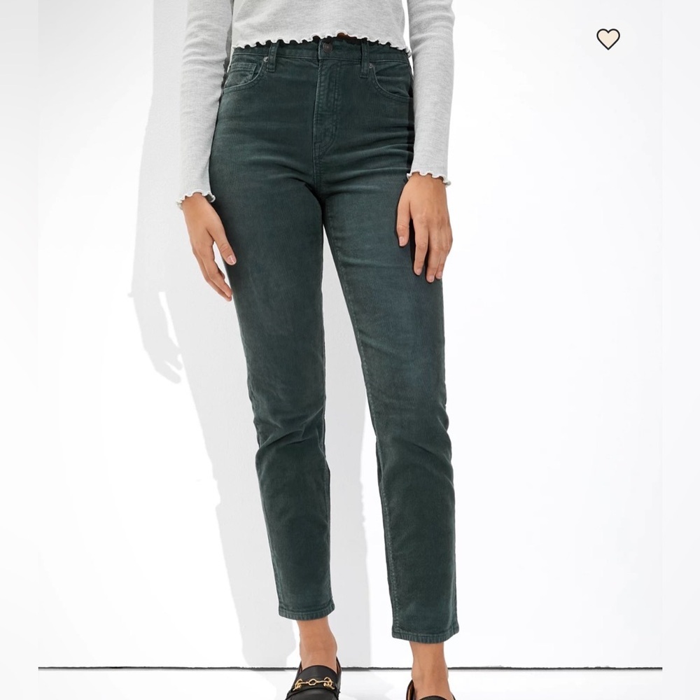 American Eagle Green Corduroy Super Stretch Mom Jeans